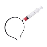Dzrige Halloween Horror Props Bloody Syringe Headband Syringe Through Head Headband Scary Syringe Headbands for Halloween Zombie Party Masquerade Mischief Props Decoration